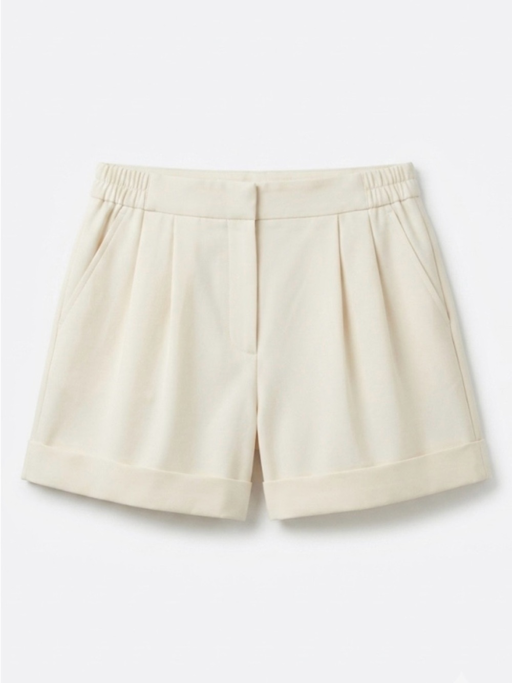 Forever 21 Cream High-Waist Pleated Shorts M